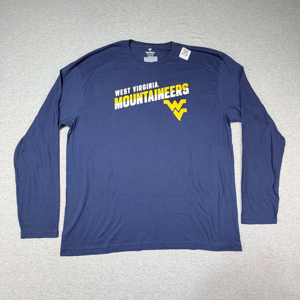 Fanatics West Virginia Mountaineers Long Sleeve T-Shirt Mens 2XL Navy Blue WVU